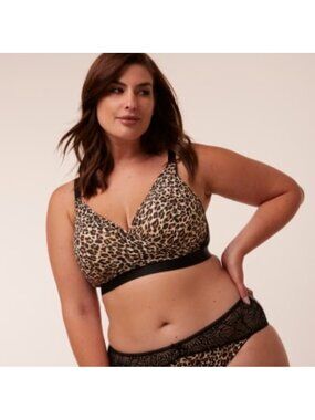 Deesse Lounge Bra Wireless Wire Free Bra Black Animal Leopard Print 40B Comfort